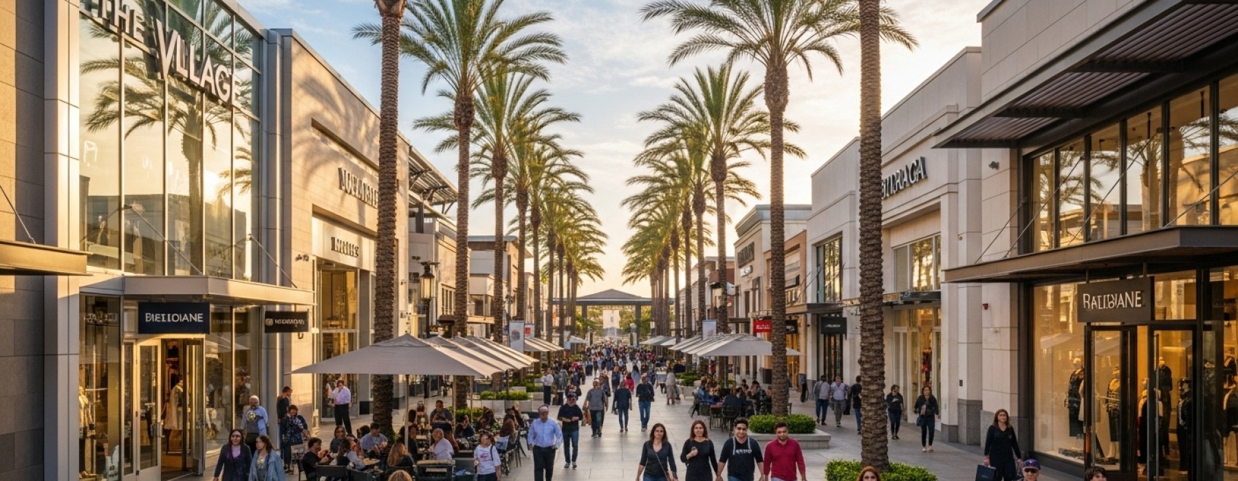 Outdoor shopping boulevard at The Village, Westfield Topanga in Warner Center, Woodland Hills Los Angeles.”